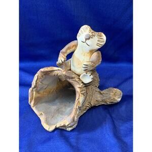 Unique Handmade Clay Pottery Koala Sitting on Hallow Log